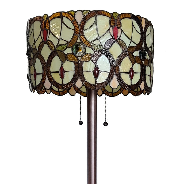 HomeRoots 63" Beige Metal Torchiere Floor Lamp with Floral Stained Glass Shade for Elegant Ambient Lighting 478096