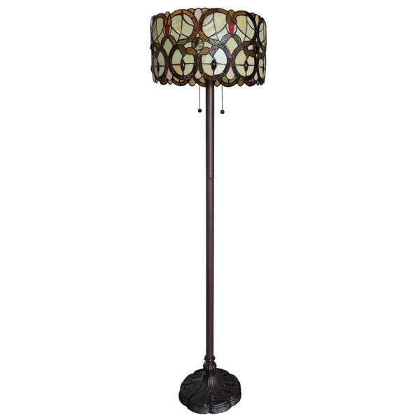 HomeRoots 63" Beige Metal Torchiere Floor Lamp with Floral Stained Glass Shade for Elegant Ambient Lighting 478096