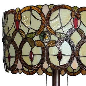 HomeRoots 63" Beige Metal Torchiere Floor Lamp with Floral Stained Glass Shade for Elegant Ambient Lighting 478096