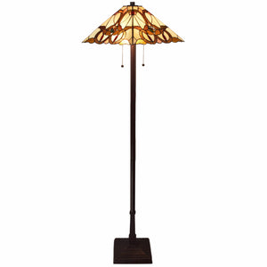 Homeroots 62" Brown Two Lights Traditional Shaped Floor Lamp With Brown And White Stained Glass Cone Shade  Metal 478097