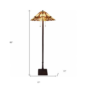 Homeroots 62" Brown Two Lights Traditional Shaped Floor Lamp With Brown And White Stained Glass Cone Shade  Metal 478097