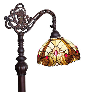 HomeRoots 62" Torchiere Floor Lamp with Elegant Brown & White Floral Glass Shade for Timeless Ambiance 478098