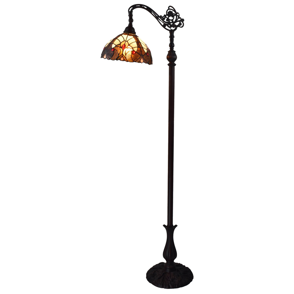 Homeroots 62" Brown Traditional Shaped Floor Lamp With Brown And Red Stained Glass Bowl Shade  Metal 478098
