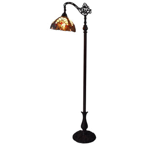 HomeRoots 62" Torchiere Floor Lamp with Elegant Brown & White Floral Glass Shade for Timeless Ambiance 478098