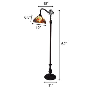 HomeRoots 62" Torchiere Floor Lamp with Elegant Brown & White Floral Glass Shade for Timeless Ambiance 478098