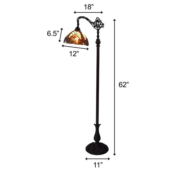 HomeRoots 62" Torchiere Floor Lamp with Elegant Brown & White Floral Glass Shade for Timeless Ambiance 478098