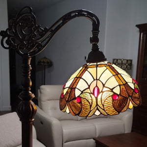 HomeRoots 62" Torchiere Floor Lamp with Elegant Brown & White Floral Glass Shade for Timeless Ambiance 478098