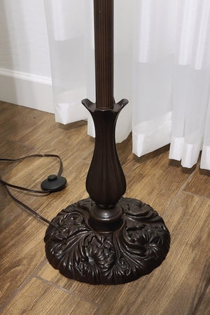 HomeRoots 62" Torchiere Floor Lamp with Elegant Brown & White Floral Glass Shade for Timeless Ambiance 478098