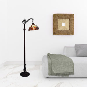 HomeRoots 62" Torchiere Floor Lamp with Elegant Brown & White Floral Glass Shade for Timeless Ambiance 478098