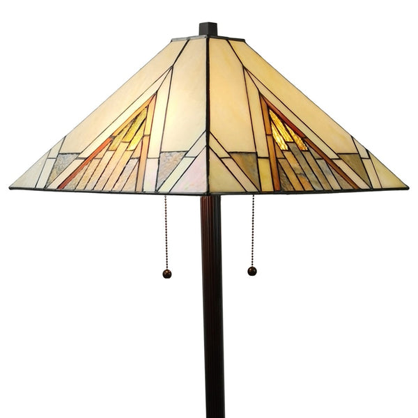 HomeRoots 62" Elegant Brown Two-Light Stained Glass Floor Lamp with Adjustable Brightness for Cozy Ambiance 478099