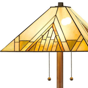 HomeRoots 62" Elegant Brown Two-Light Stained Glass Floor Lamp with Adjustable Brightness for Cozy Ambiance 478099