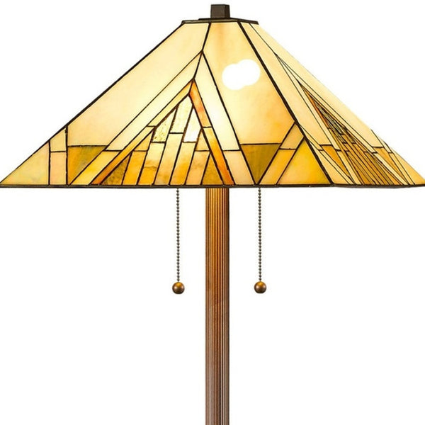 HomeRoots 62" Elegant Brown Two-Light Stained Glass Floor Lamp with Adjustable Brightness for Cozy Ambiance 478099