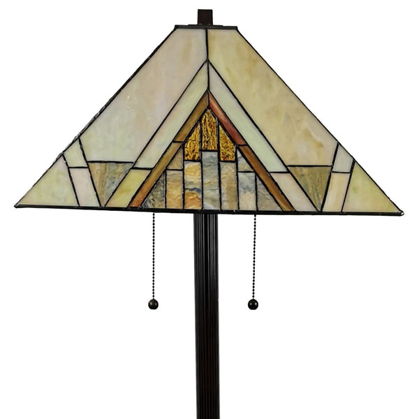 HomeRoots 62" Elegant Brown Two-Light Stained Glass Floor Lamp with Adjustable Brightness for Cozy Ambiance 478099