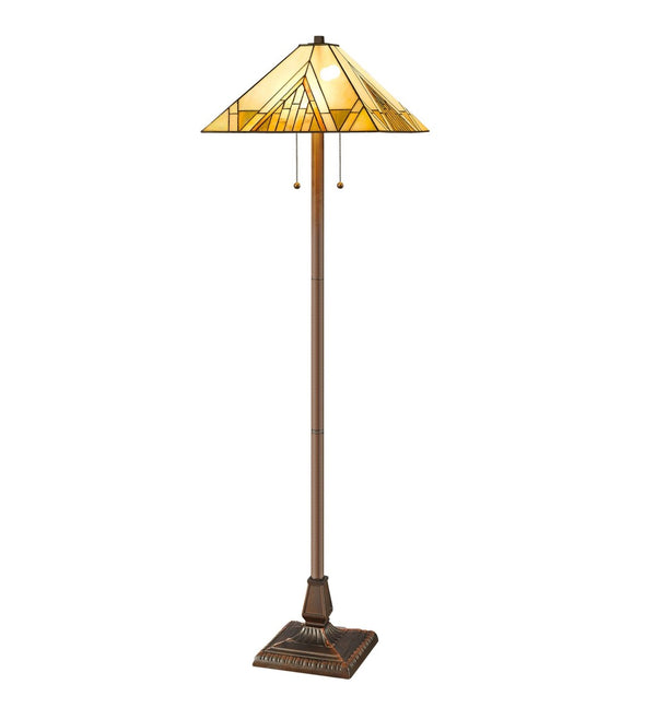 HomeRoots 62" Elegant Brown Two-Light Stained Glass Floor Lamp with Adjustable Brightness for Cozy Ambiance 478099