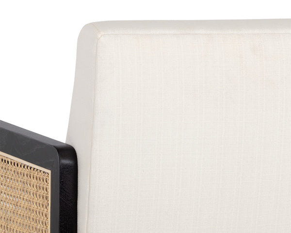 Sunpan Claudette Modern Office Chair in Linoso Ivory with Rattan, Gold Base, and Black Rubberwood Arms