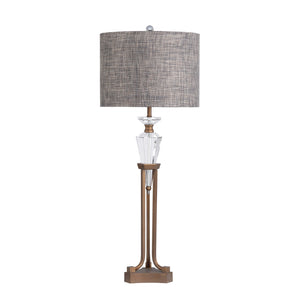 Crestview Collection 36"H Crystal & Metal Table Lamp – Elegant Gold Finish, Textured Grey Shade, 3-way Lighting & Chic Accent   Cvazbs132