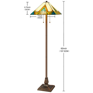 HomeRoots 62" Handcrafted Tiffany-Style Floor Lamp – Amber, Blue & Green Stained Glass for Warm Ambiance 478100