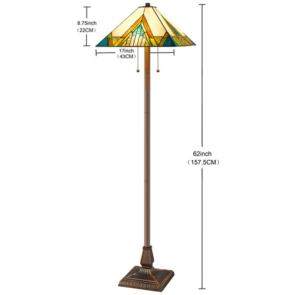 HomeRoots 62" Handcrafted Tiffany-Style Floor Lamp – Amber, Blue & Green Stained Glass for Warm Ambiance 478100