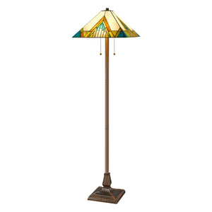 HomeRoots 62" Handcrafted Tiffany-Style Floor Lamp – Amber, Blue & Green Stained Glass for Warm Ambiance 478100