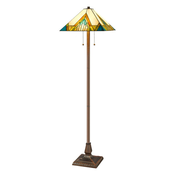 HomeRoots 62" Handcrafted Tiffany-Style Floor Lamp – Amber, Blue & Green Stained Glass for Warm Ambiance 478100