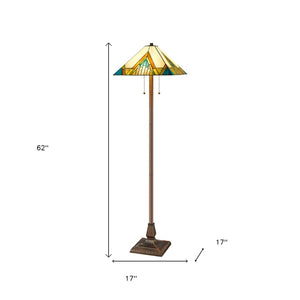 HomeRoots 62" Handcrafted Tiffany-Style Floor Lamp – Amber, Blue & Green Stained Glass for Warm Ambiance 478100