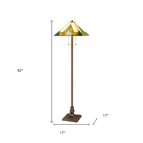 HomeRoots 62" Handcrafted Tiffany-Style Floor Lamp – Amber, Blue & Green Stained Glass for Warm Ambiance 478100