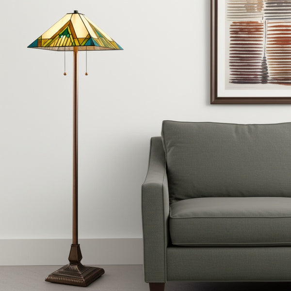 HomeRoots 62" Handcrafted Tiffany-Style Floor Lamp – Amber, Blue & Green Stained Glass for Warm Ambiance 478100