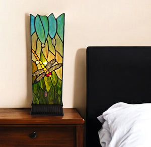 Homeroots 18" Dark Brown Table Lamp With Green And Black Shade   478101