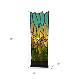 HomeRoots 18" Modern Table Lamp with Dark Brown Base and Green-Black Glass Shade for Stylish Home Décor 478101