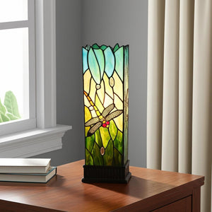HomeRoots 18" Modern Table Lamp with Dark Brown Base and Green-Black Glass Shade for Stylish Home Décor 478101