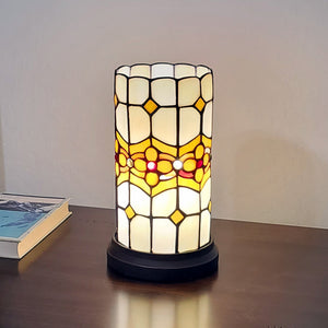 Homeroots 11" Brown And Beige Mosaic Tile Stained Glass Accent Lamp   478102