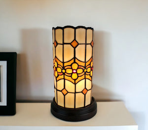 Homeroots 11" Brown And Beige Mosaic Tile Stained Glass Accent Lamp   478102