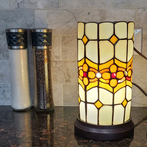 Homeroots 11" Brown And Beige Mosaic Tile Stained Glass Accent Lamp   478102