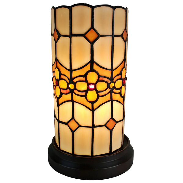 Homeroots 11" Brown And Beige Mosaic Tile Stained Glass Accent Lamp   478102