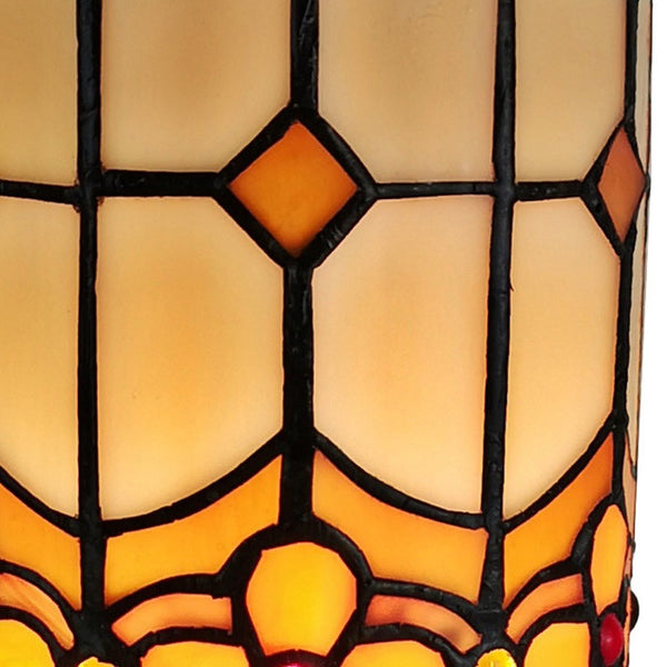 Homeroots 11" Brown And Beige Mosaic Tile Stained Glass Accent Lamp   478102