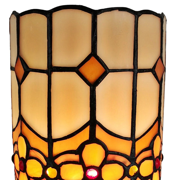 Homeroots 11" Brown And Beige Mosaic Tile Stained Glass Accent Lamp   478102