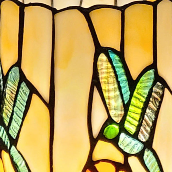 Homeroots 11" Beige And Green Dragonfly Stained Glass Accent Lamp   478103