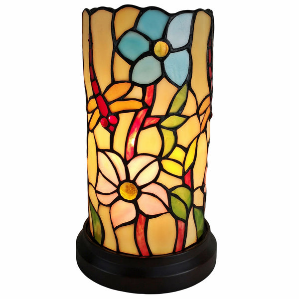 Homeroots 10" Red And Beige Dragonfly Stained Glass Accent Lamp   478104