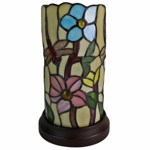 Homeroots 10" Red And Beige Dragonfly Stained Glass Accent Lamp   478104