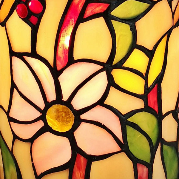 Homeroots 10" Red And Beige Dragonfly Stained Glass Accent Lamp   478104