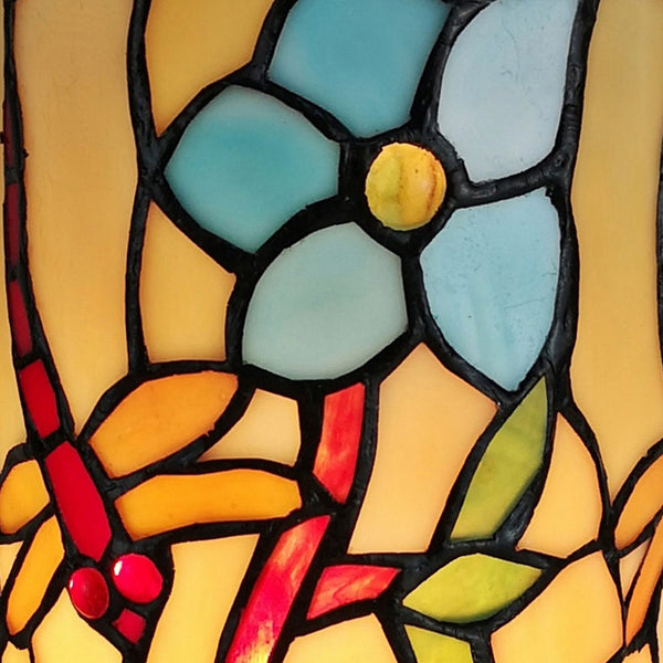 Homeroots 10" Red And Beige Dragonfly Stained Glass Accent Lamp   478104