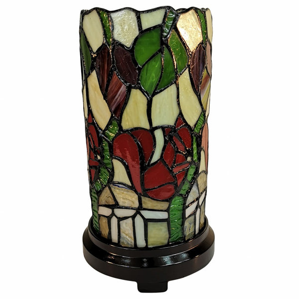 HomeRoots 14" Handcrafted Floral Stained Glass Accent Lamp – Vintage Tiffany-Style with Unique Artisan Charm 478105