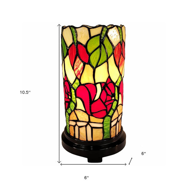 HomeRoots 14" Handcrafted Floral Stained Glass Accent Lamp – Vintage Tiffany-Style with Unique Artisan Charm 478105