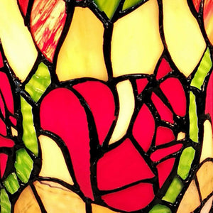 HomeRoots 14" Handcrafted Floral Stained Glass Accent Lamp – Vintage Tiffany-Style with Unique Artisan Charm 478105