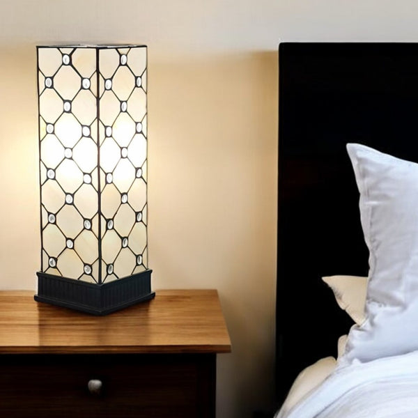 Homeroots 18" Tiffany Style Jeweled Dark Brown Base Table Lamp   478107