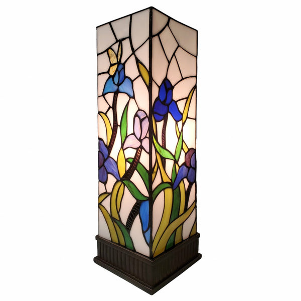 HomeRoots 18" Tiffany-Style Table Lamp with Floral Shade and Elegant Dark Brown Base for Ambient Lighting 478108