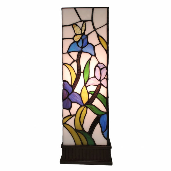 HomeRoots 18" Tiffany-Style Table Lamp with Floral Shade and Elegant Dark Brown Base for Ambient Lighting 478108
