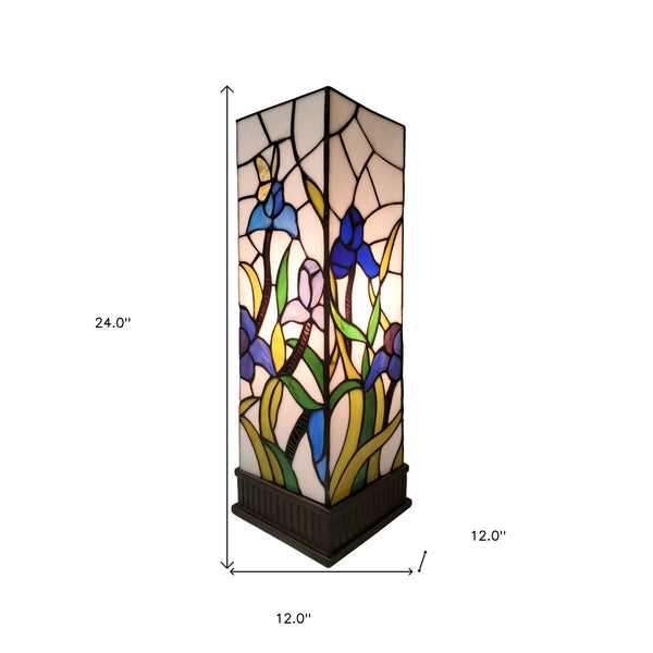 HomeRoots 18" Tiffany-Style Table Lamp with Floral Shade and Elegant Dark Brown Base for Ambient Lighting 478108