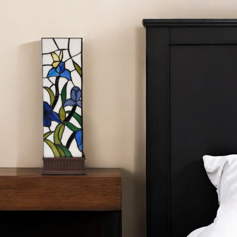 Homeroots 18" Tiffany Style Floral Dark Brown Base Table Lamp   478108