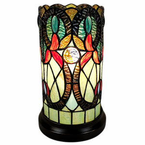 Homeroots 11" Beige And Orange Mosaic Tile Stained Glass Accent Lamp   478109